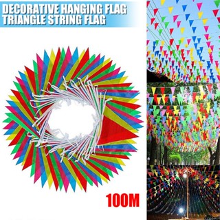 100m Triangular String Flag Small Bunting Outdoor Decoration Hanging String Flag