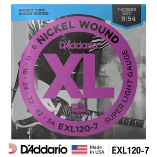 DAddario® สายกีตาร์ไฟฟ้า 7 สาย เบอร์ 9 แบบนิกเกิล ของแท้ 100% รุ่น EXL120-7 (Super Light, 9-54) ** Made in USA **