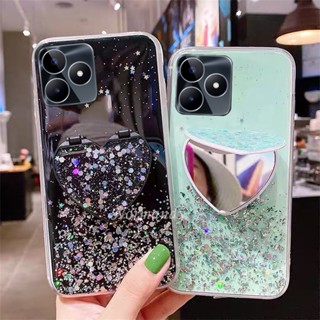 พร้อมส่ง เคสโทรศัพท์มือถือ TPU นิ่ม แบบใส กันกระแทก ลายกากเพชร ดาว ท้องฟ้ากลางคืน พร้อมขาตั้งกระจกแต่งหน้า สําหรับ Realme C53 RealmeC53