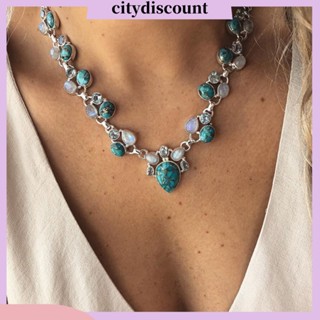 &lt;citydiscount&gt; สร้อยคอโช้คเกอร์ จี้โอปอล สีเขียวขุ่น เครื่องประดับแฟชั่นสตรี