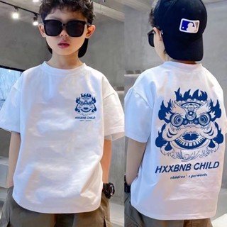 ✨【พร้อมส่ง】เสื้อยืด แขนสั้น พิมพ์ลายจีน ระบายอากาศ ดูดซับเหงื่อได้ดี แฟชั่นฤดูร้อน สําหรับเด็กผู้ชาย อายุ 3-12 ปี