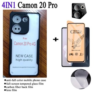 4in1 Tecno Camon 20 Pro 4G เคสแข็ง กันกระแทก สําหรับ Tecno Camon 19 18 18P 17 Spark 8C 8 7 Pro 7P 7T 6 Go Air Pova 3 2 เลนส์กล้อง กระจกกันรอยหน้าจอ แบบเต็มจอ