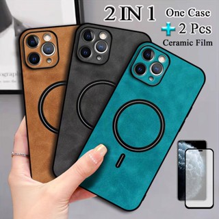 2 IN 1 เคสโทรศัพท์มือถือหนัง ขอบตรง พร้อมตัวดูด สองชิ้น สําหรับ iPhone 11 Pro