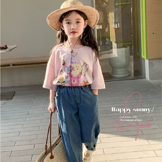 พร้อมส่ง ลดกระหน่ํา เสื้อยืดแขนสั้นลําลอง ผ้าฝ้ายแท้ พิมพ์ลายการ์ตูน แฟชั่นฤดูร้อน สไตล์เกาหลี และญี่ปุ่น สําหรับเด็กผู้หญิง 2023