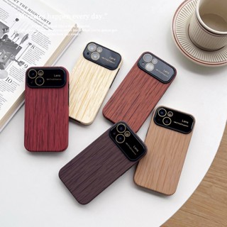 เคสโทรศัพท์มือถือ PC TPU แข็ง เนื้อแมตต์ ป้องกันเลนส์กล้อง ลายไม้ ELVEV สําหรับ iPhone 14 13 12 Pro Max