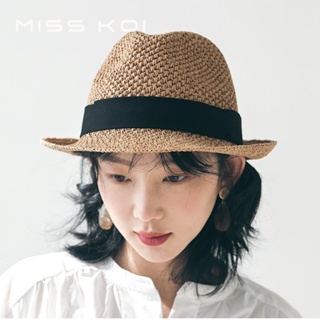 Misskoi [พร้อมส่ง] หมวกฟางปีกกว้าง กันแดด ขนาดเล็ก ปรับได้ สไตล์อังกฤษ เรโทร ฤดูใบไม้ผลิ ฤดูร้อน สําหรับผู้หญิง