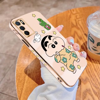 เคส OPPO A16 A16K A16E A54 A55 A74 4G 5G A94 Reno 5F A95 เคสโทรศัพท์มือถือ แบบนิ่ม ลายการ์ตูนชินจัง ขอบสี่เหลี่ยม หรูหรา