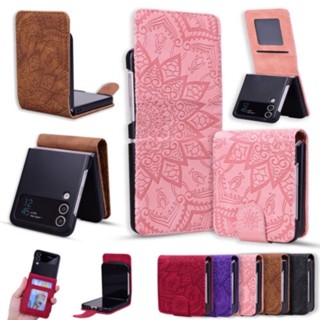 เคสโทรศัพท์หนัง ฝาพับ กันกระแทก พร้อมช่องใส่บัตร สําหรับ Samsung Galaxy Z Flip3 Flip4 5G