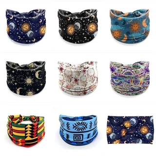 ผ้าโพกหัว CEREZA, ที่คาดผมลายดอกไม้วินเทจผูกปมกว้าง, Boho Elastic Wide Brim Soft Bandana Yoga