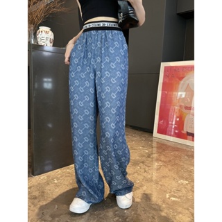 VQM8 CEL * N 23 Spring/Summer New Letter Full print logo decorative design casual fashion all-match jeans wide leg pants for women