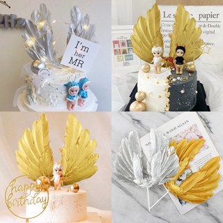 Golden White Angel Wings ท็อปเปอร์เค้ก DIY งานแต่งงานงานเลี้ยงวันเกิดขนมเบเกอรี่ตกแต่งห้องครัวเครื่องมืออุปกรณ์เสริม