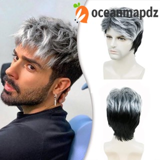 OCEANMAPDZ วิกผมสังเคราะห์ ทรงตรง สั้น ซ่อนได้ สีเทา สีดํา สไตล์เกาหลี สําหรับผู้ชาย