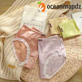 OCEANMAPDZ กางเกงชั้นใน ผ้าซาติน เอวกลาง แต่งลูกไม้ สีพื้น สําหรับผู้หญิง