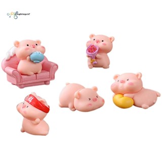 ฟิกเกอร์หมูจิ๋ว สีชมพู งานฝีมือ สําหรับตกแต่งบ้าน สวน DIY 6 ชิ้น