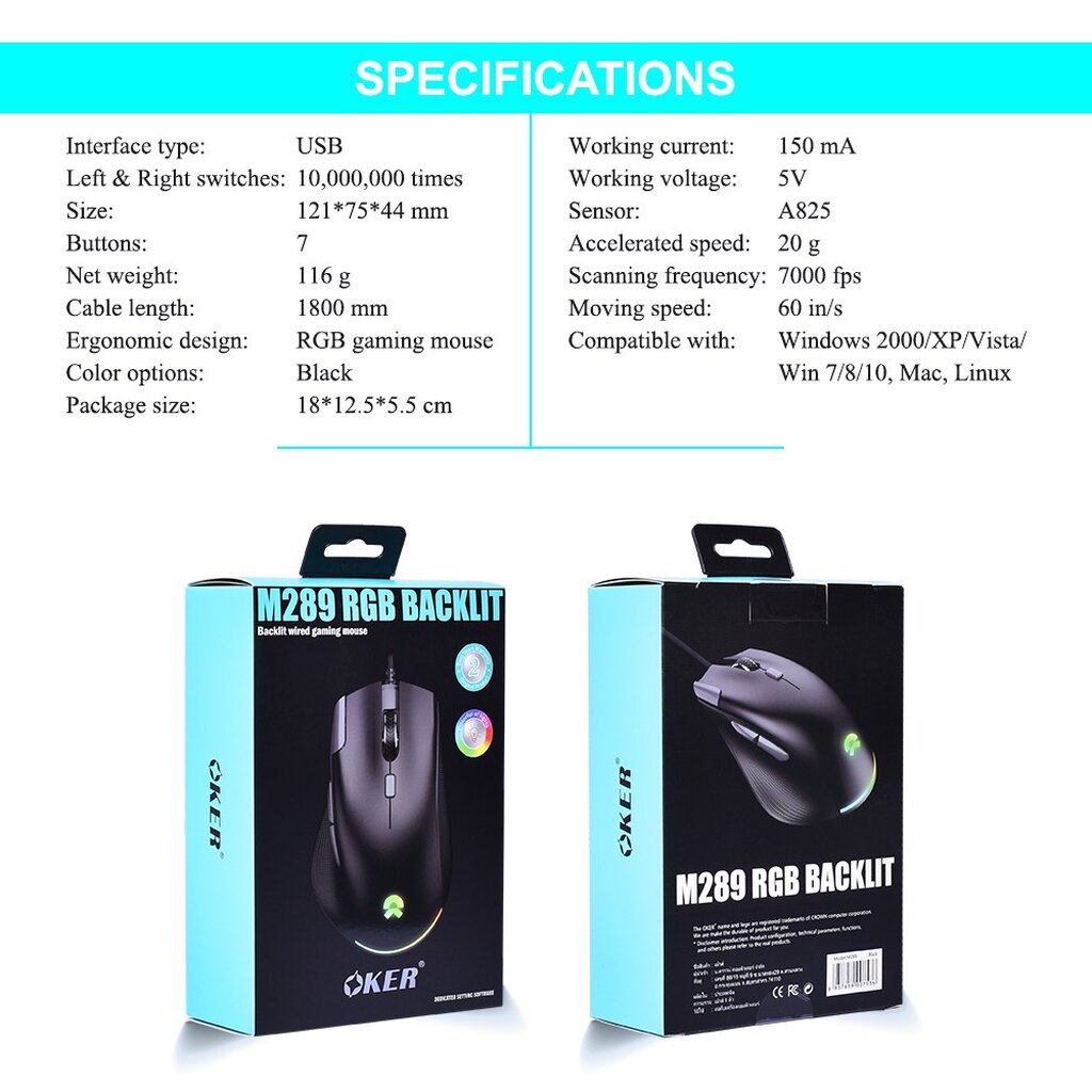 🛵มีส่งด่วน💨 OKER M289 MOUSE RGB BACKLIT GAMING เล่นเกมส์ได้แม่นยำ รับประกัน 1ปี