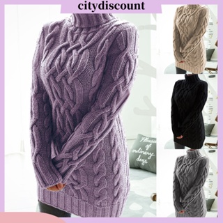 &lt;citydiscount&gt; ชุดมินิเดรส คอเต่า แขนยาว ผ้าถัก ให้ความอบอุ่น แฟชั่นฤดูใบไม้ร่วง ฤดูหนาว สําหรับผู้หญิง