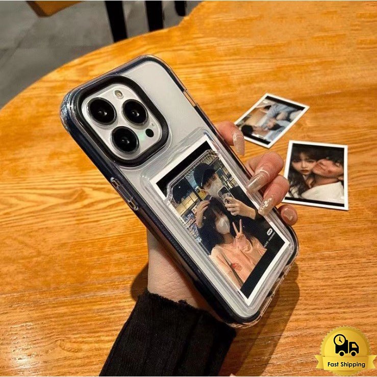 3ใน1 TPUเคส for IPhone 11 15 14 12 13 Pro Max 8 7plus ผู้ถือบัตรที่ถอดออกได้กรอบโปร่งใสกันกระแทก เคสตัวป้องกันเลนส์กล้อง