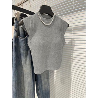 มาแรง | ขายดี เสื้อยืดแขนกุด คอเต่า เข้ารูป สีเทา สําหรับผู้หญิง