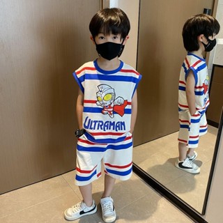 Oriental Premium#奥特曼儿童夏装条纹无袖衣服运动休闲男童夏装奥特曼宝宝套装潮【6/30】