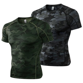 Sports Tights Mens Camouflage Short Sleeve T-shirt Gym Clothes High Elastic Quick Dry Training Outdoor Training Quick-Drying Top R4KU