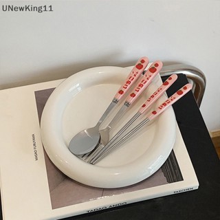 Unewking ช้อนส้อมเซรามิค สเตนเลส ลายสตรอเบอร์รี่น่ารัก 3 ชิ้น ต่อชุด