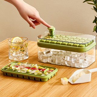 Just Kitchen ถาดทำน้ำแข็งสองชั้น 64 ชิ้นกล่องทำน้ำแข็ง Home Press Easy Release Ice Freezer Storage Box