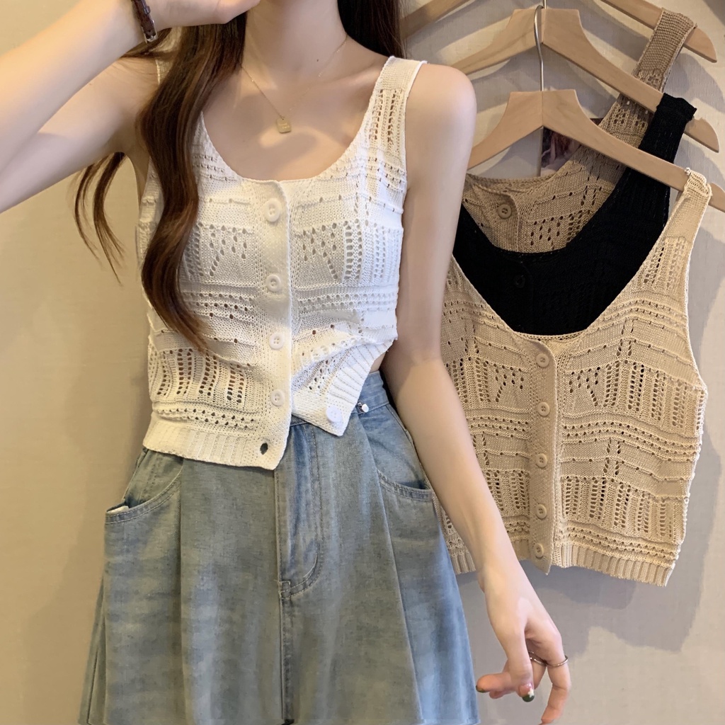 🌻Lune_Grace🌻 เสื้อตาข่ายสายเดียวไหมพรม สไตล์เกาหลี รุ่น88102