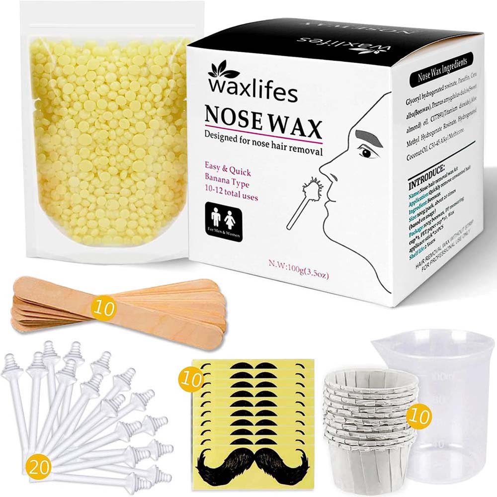 Complete Nose Wax Kit Waxlifes Nose Hair Removal Wax Beans with Sticks Cups Measuring Cup Home Waxin