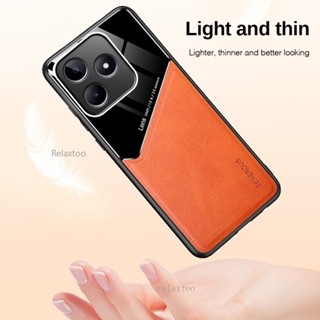 Realme C53 Leather Texture Mobile Casing For Realme C53 Realme C55 5G 4G Fashion Car Bracket Magnetic holder Phone Case Shockproof Camera Lens Protect Back Cover