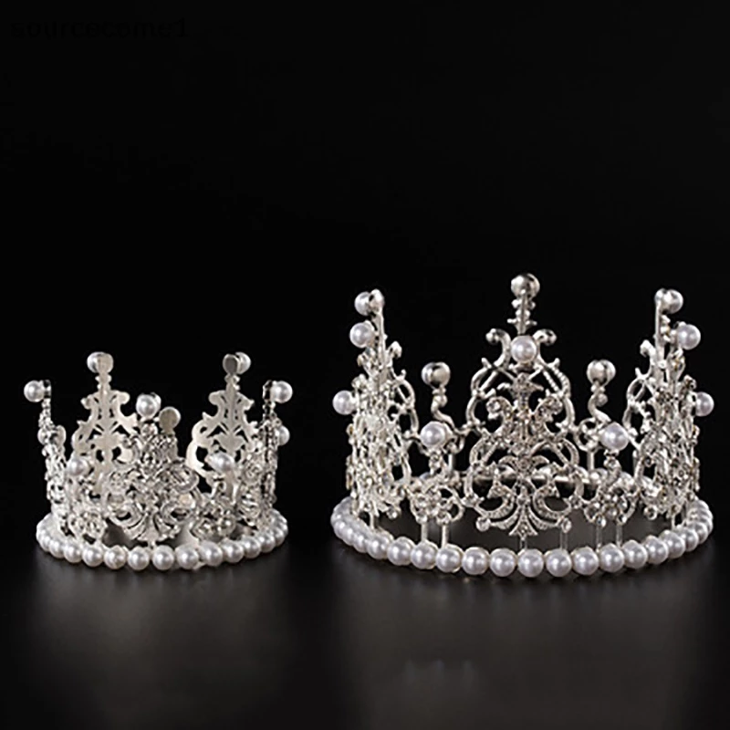[sourcecome1] ใหม่ มงกุฎไข่มุก คริสตัล ขนาดเล็ก สําหรับตกแต่งเค้กเจ้าหญิง 1 ชิ้น