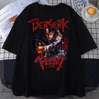 เสื้อยืด พิมพ์ลายอนิเมะ Berserk Guts Griffith สไตล์ญี่ปุ่นย้อนยุค สีดํา สําหรับผู้ชาย