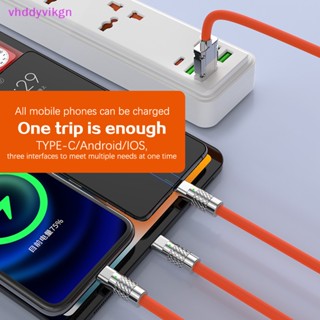 Vhdd 3 in 1 สายชาร์จ USB Type-C 120W แบบหนา พร้อมไฟ สําหรับ Huawei Samsung Xiaomi