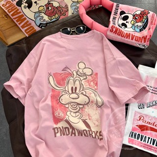 【Polyester】เสื้อยืดแขนสั้นลําลอง พิมพ์ลายการ์ตูน ทรงหลวม สไตล์เกาหลี เรโทร แฟชั่นฤดูร้อน สําหรับผู้หญิง