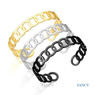 Fancy สร้อยข้อมือ เหล็กไทเทเนียม ทอง 18K แบบกลวง ปรับได้ สไตล์เกาหลี เครื่องประดับ สําหรับผู้ชาย และผู้หญิง