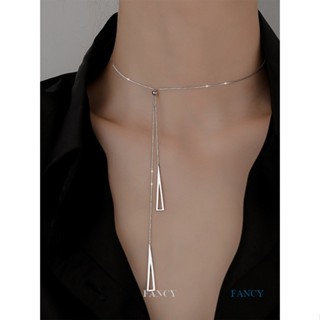 Fancy ใหม่ สร้อยคอโซ่เงินแท้ 925 ทรงสามเหลี่ยม เรขาคณิต ปรับได้ สําหรับผู้หญิง