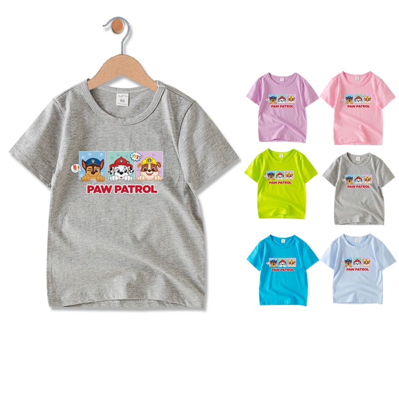 พร้อมส่ง เสื้อยืดแขนสั้น ผ้าฝ้าย ลายอุ้งเท้า 7 สี สําหรับเด็กผู้ชาย JB012