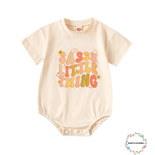 Babyclothes- ชุดรอมเปอร์ แขนสั้น คอกลม พิมพ์ลายตัวอักษร ดอกไม้ ลําลอง แฟชั่นฤดูร้อน สําหรับเด็กผู้หญิง