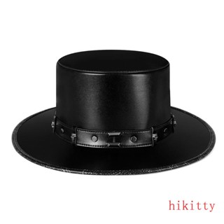 Hik Steampunk Plague หมวกแพทย์ หนัง PU สีดํา หมวกด้านบนแบน สําหรับฮาโลวีน คอสเพลย์ เครื่องแต่งกาย อุปกรณ์ประกอบฉาก