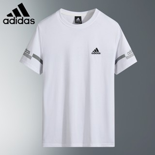 Adidas เสื้อยืดลําลอง ผ้าฝ้าย แขนสั้น คอกลม ปักลายโลโก้ ของแท้ สําหรับเล่นกีฬากลางแจ้ง