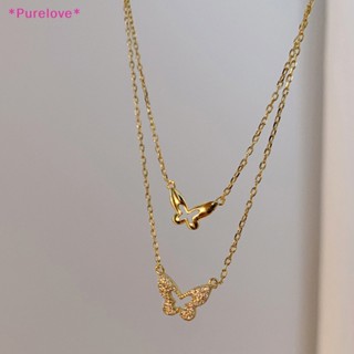 Purelove&gt; สร้อยคอโซ่ จี้ผีเสื้อกลวง สองชั้น สีทอง เครื่องประดับแฟชั่น สําหรับผู้หญิง