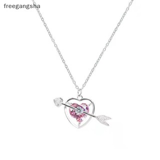 [FREG] Fashion Pink diamond An Arrow Pierces The Heart Pendant Necklace Women Party Accessories Gift FDH