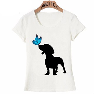 เสื้อยืดลําลอง พิมพ์ลาย My Best Friend Dachshund and butterfly สีขาว สําหรับสตรี 2023