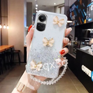 พร้อมส่ง เคสโทรศัพท์มือถือ TPU เจล ลายผีเสื้อ ประดับกลิตเตอร์ วิบวับ พร้อมสายคล้องมือ สําหรับ OPPO Reno10 Pro+ Reno 10 Pro Plus 5G A78 4G A98 RENO10PRO