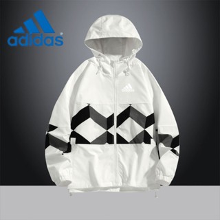 Adidas ของแท้ 100% เสื้อแจ็กเก็ต เสื้อกันลม มีฮู้ด ทรงหลวม สไตล์บูติก แฟชั่นสําหรับผู้หญิง