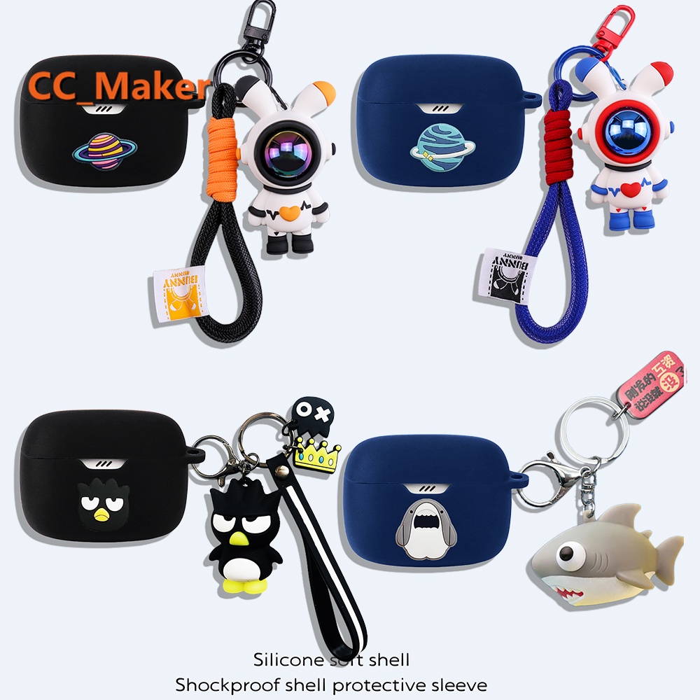 For JBL TUNE Beam Case JBL TUNE Beam Silicone Soft Case Shockproof Case Protective Cover Creative Astronaut Cute Sanrio Keychain Pendant JBL TUNE Buds / JBL T230NC Cover Soft Case Cartoon Shark