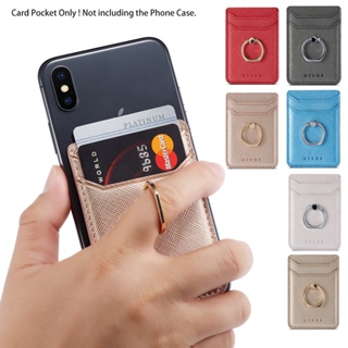 เคส Card Pocket โทรศัพท์มือถือหนัง พร้อมแหวนขาตั้งโลหะ สําหรับ Universal Leather Credit Card Bag With Metal Finger Ring Holder for iPhone 15 14 Plus 13 Pro Max 12 Mini 11 SE 2022 2020 5 5s 6 6s 7 8 Plus ฝาผับเก็บนามบัตรได้ เคสหนัง