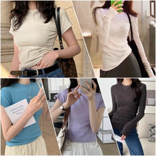 พร้อมส่ง  เสื้อยืดคอเต่าแขนสั้น สุดฮิตอินเทรนด์ เสื้อยืดคอเต่าสีพื้น เต็มตัว  น่ารักๆ สไตล์เกาหลี