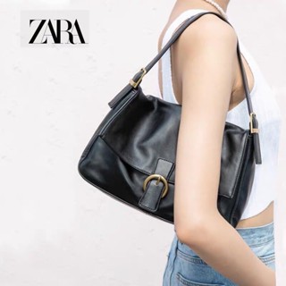 Zara Niche กระเป๋าสะพายไหล่ข้างเดียว ความจุขนาดใหญ่ สีดํา แบบพกพา สําหรับผู้หญิง