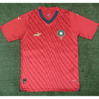 เสื้อกีฬาแขนสั้น ลายทีมชาติฟุตบอล Morocco Home Jersey 23-24 ไซซ์ S-XXL แบบแห้งเร็ว สําหรับผู้ชาย