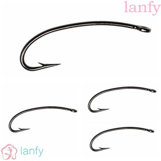 Lanfy ตะขอตกปลานิกเกิล สีดํา 20 ชิ้น #4 ~ #20 3x ก้านโค้ง บิน ผูก แคดดิส ตะขอ สําหรับแมลงวันแห้ง / แมลงวันหิน / แซลมอน